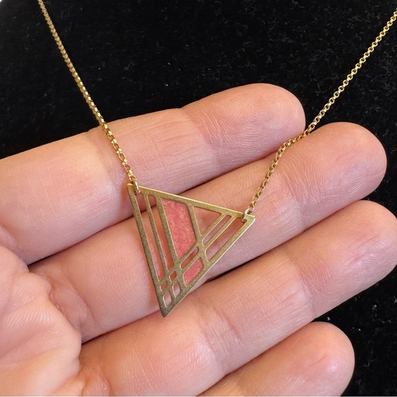 Vintage 1/20 14k Gold Filled Plaid Triangle Pendant Necklace Triangle 17" - Picture 3 of 16